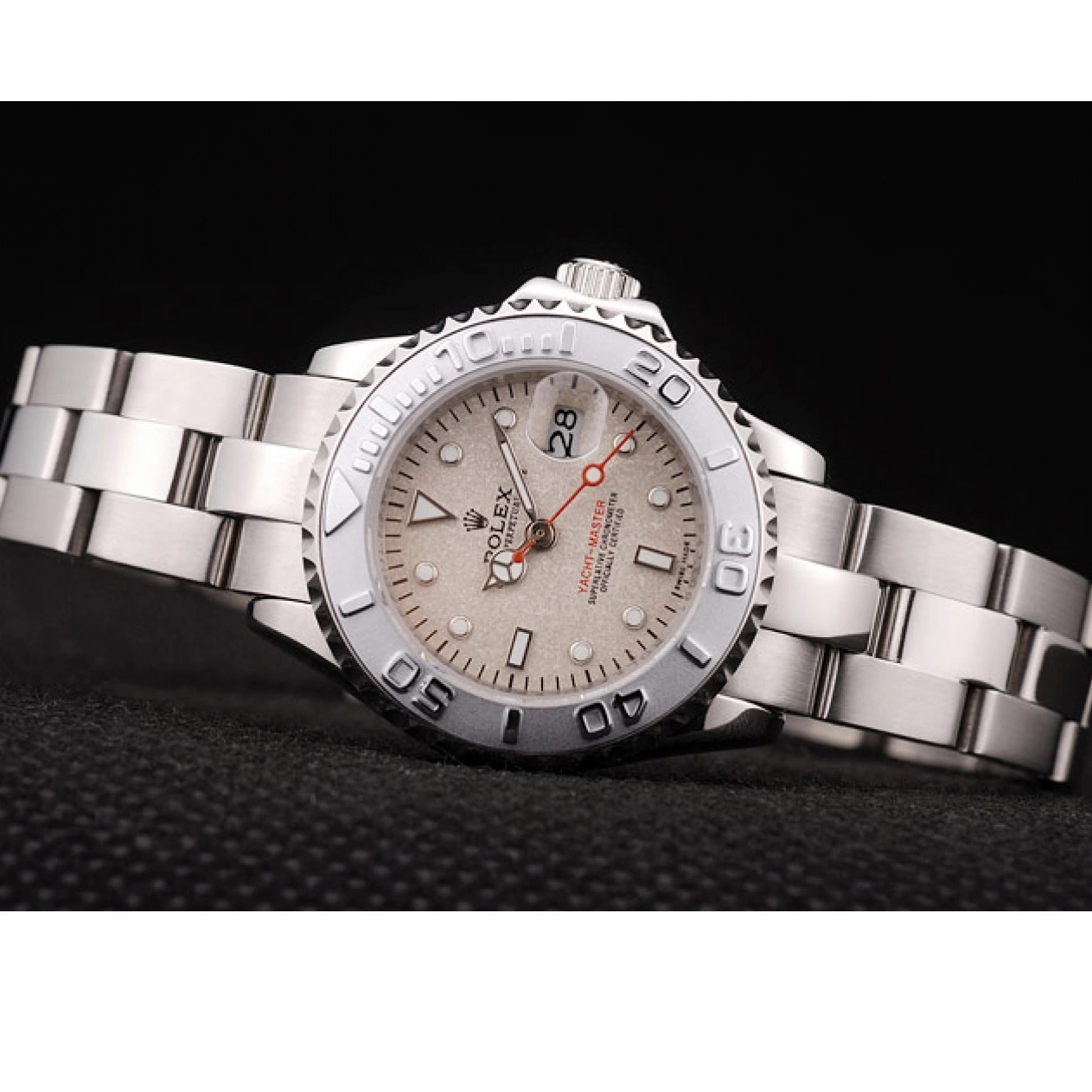 Aaa replica watch Silver Yacht Beige Dial Rolex Bezel Master 0803